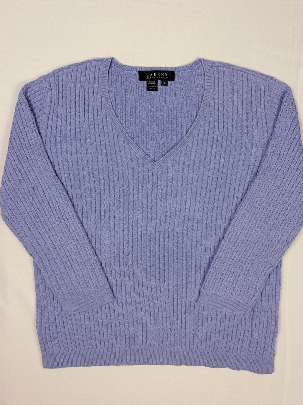 Ralph Lauren light blue Cable Knit V-Neck Sweater